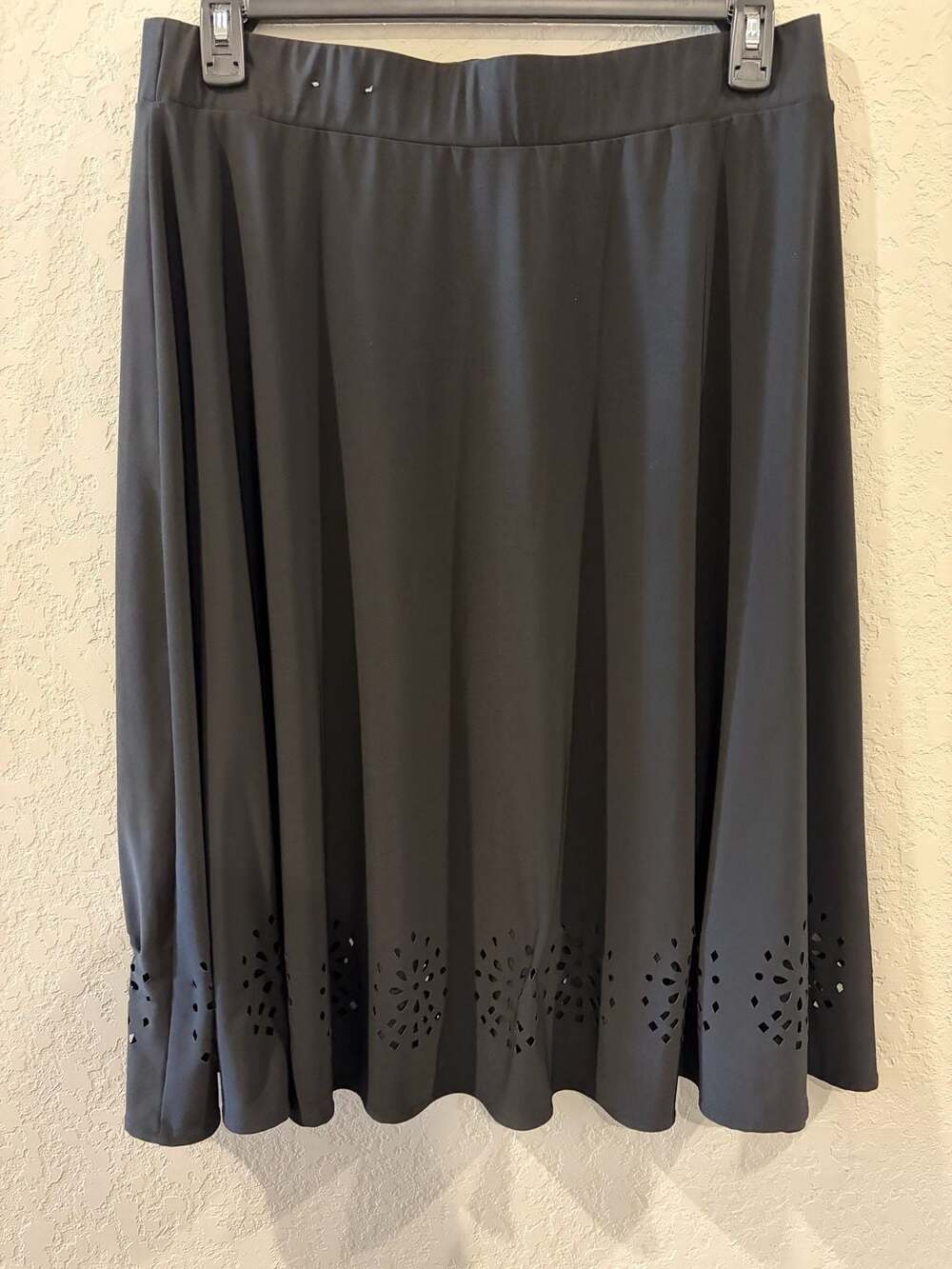 Avenue VIP knits Black Laser Cut-out Hem A-Line Skirt - Picture 3 of 6